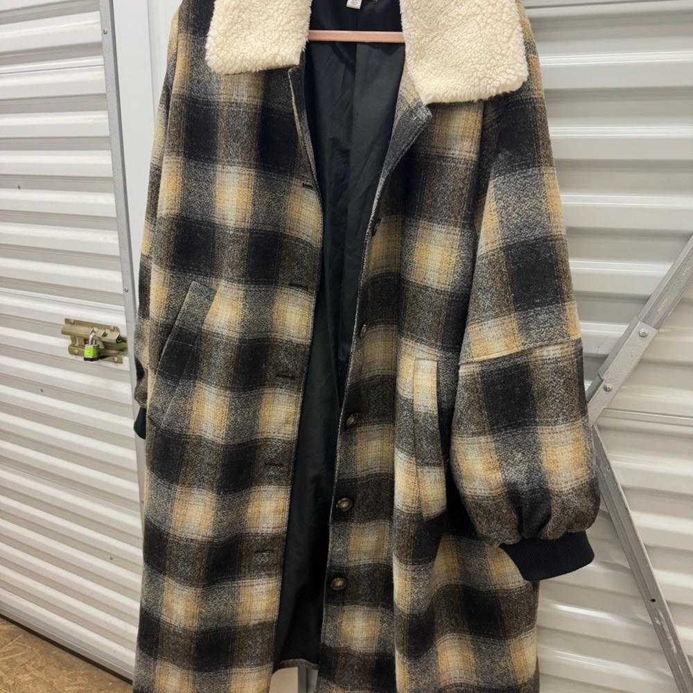 Nili Lotan Black and Tan Plaid Teddy Jacket